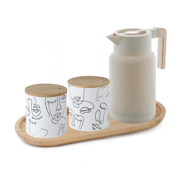 Kit Cantinho Do Café Line Art 2 Latas Porta Mantimentos Com G