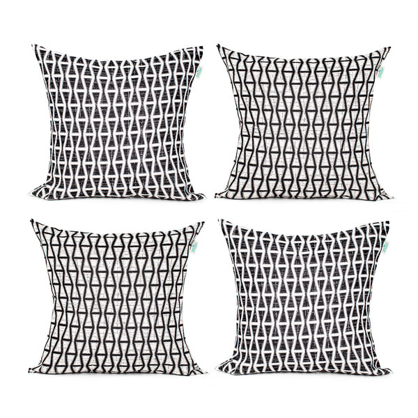 Kit Capa Almofada 4 Unidades De Linho Preta Geométrica 45cm X