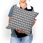 Kit Capa Almofada 4 Unidades De Linho Preta Geométrica 45cm X