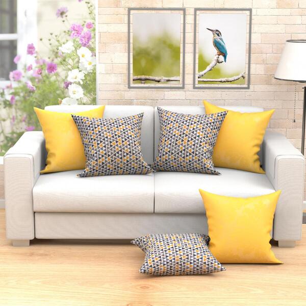 Kit Capa Almofada Amarela Decorativa Estampada Grande 6 Unida
