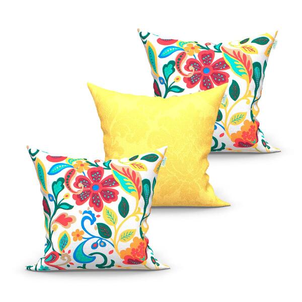 Kit Capa Almofada Amarela E Alure 3 Unidades 45cm X 45cm Teci