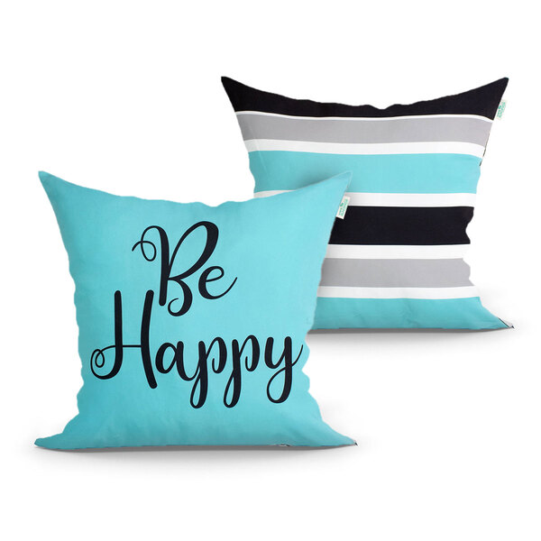 Kit Capa Almofada Azul Be Happy Para Sala 2 Unidades 45cm X 4