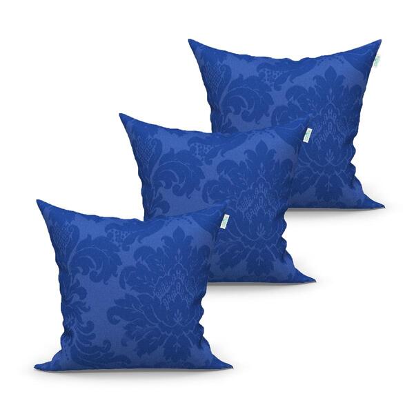 Kit Capa Almofada Azul Lisa 3 Unidades 45cm X 45cm Tecido Jac