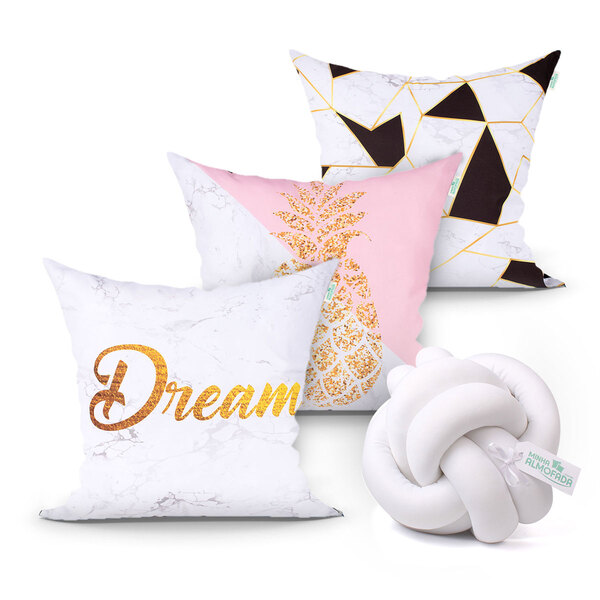 Kit Capa Almofada Branca Estampada Kit 3 Unidades 45cm X 45cm