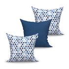 Kit Capa Almofada Decorativa Azul Lisa E Geométrica 3 Unidade