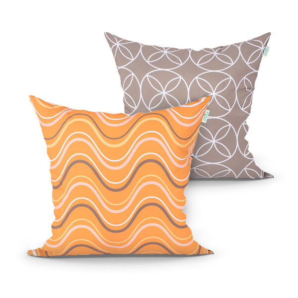 Kit Capa Almofada Decorativa Bege E Laranja Para Quarto Kit C