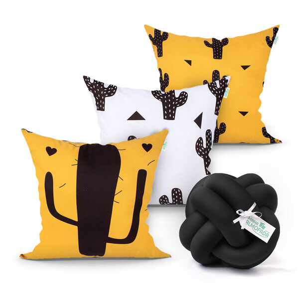Kit Capa Almofada Estampada Cacto Kit 3 Unidades 45cm X 45cm