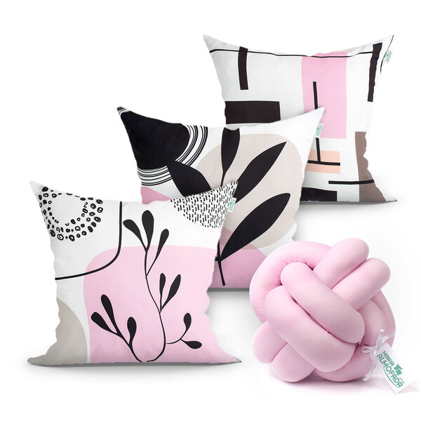Kit Capa Almofada Estampada Decorativa 3 Unidades Rosa 45cm +