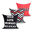 Kit Capa Almofada Estampada Meu Sofá Minhas Regras 3 Unidades