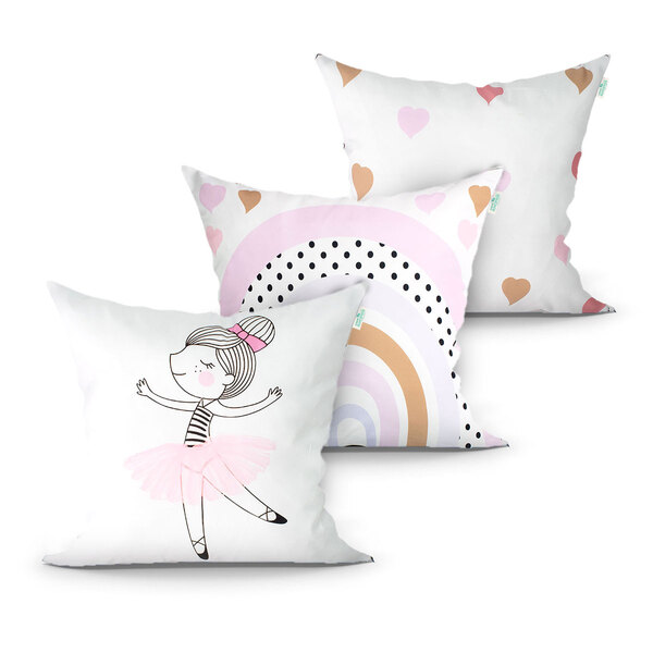 Kit Capa Almofada Estampada Para Quarto Branca Bailarina 3 Un