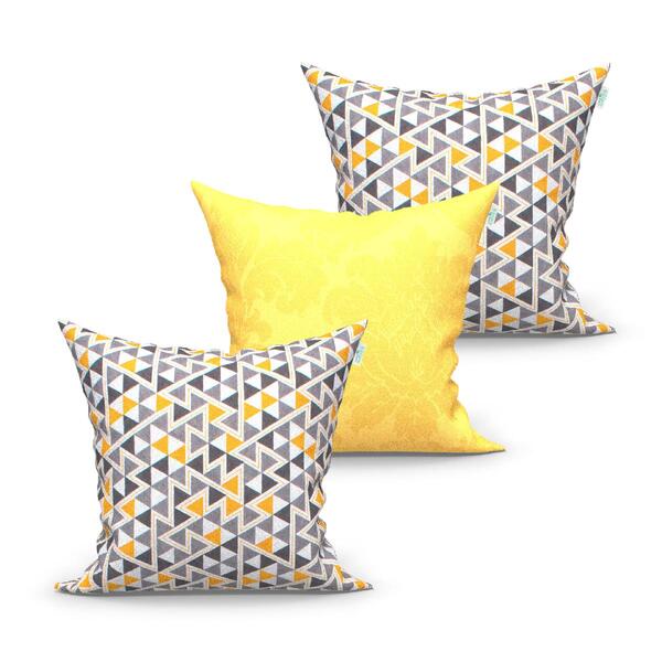 Kit Capa Almofada Geométrica Amarela 3 Unidades 45cm X 45cm T