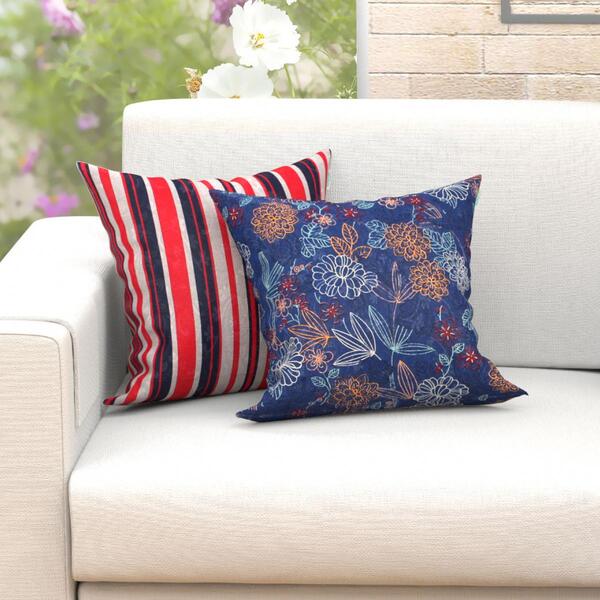 Kit Capa Almofada Listrada E Azul 2 Unidades 45cm X 45cm Teci