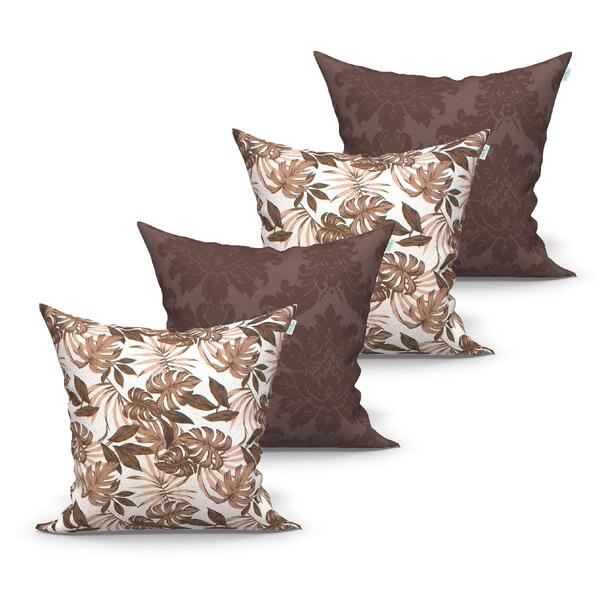 Kit Capa Almofada Marrom Floral Grande 4 Unidades 60cm X 60cm