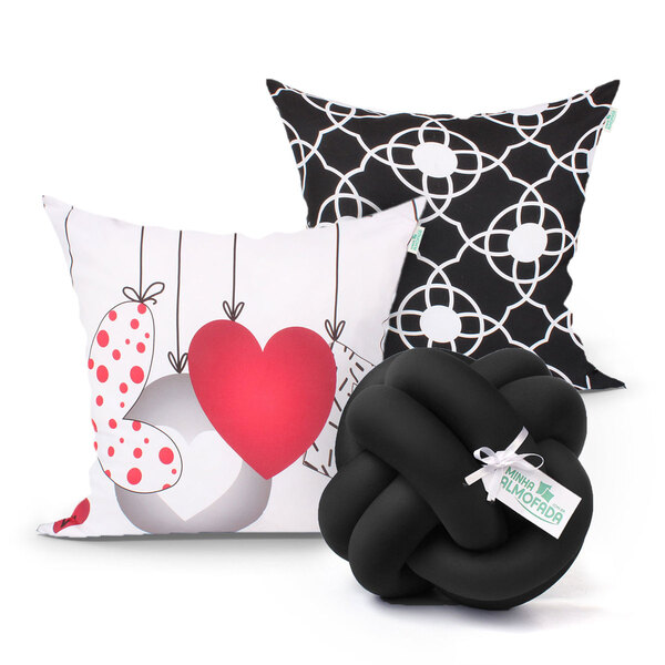 Kit Capa Almofada Preta E Branca Love Kit 2 Unidades 45cm X 4