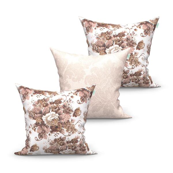 Kit Capa Almofada Sofá Estampada Floral Damasco 3 Unidades 45