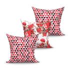 Kit Capa Almofada Vermelha Floral 3 Unidades 45cm X 45cm Teci