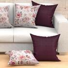 Kit Capa Almofada Vinho E Floral Estampada 6 Unidades 60cm X