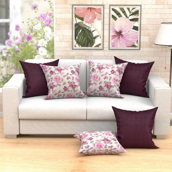 Kit Capa Almofada Vinho Estampada 60cm X 60cm Com Zíper 6 Uni