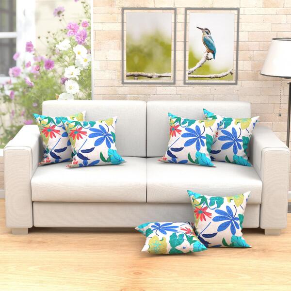 Kit Capa De Almofada Alpes Floral Azul 6 Unidades 45cm X 45cm