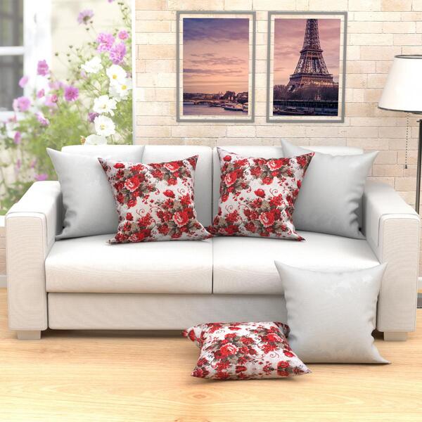 Kit Capa De Almofada Branca E Vermelha Floral Grande 6 Unidad