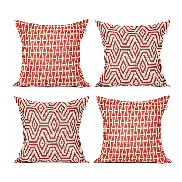 Kit Capa De Almofada De Linho Vermelha Geométrica 45cm X 45cm