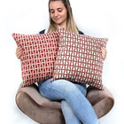 Kit Capa De Almofada De Linho Vermelha Geométrica 45cm X 45cm