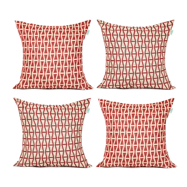 Kit Capa De Almofada De Linho Vermelha Geométrica 45cm X 45cm