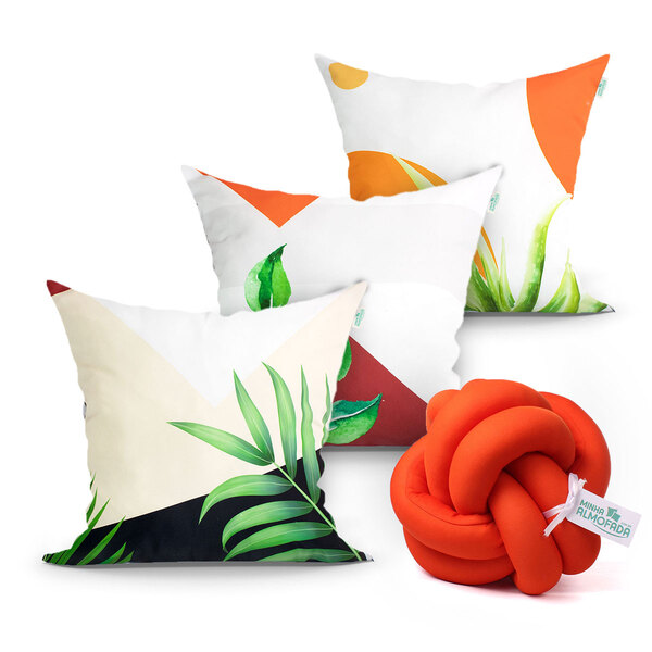 Kit Capa De Almofada Estampada 3 Unidades 45cm X 45cm + Almof