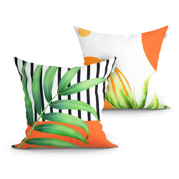 Kit Capa De Almofada Estampada Laranja 2 Unidades 45cm X 45cm