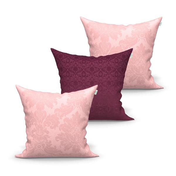 Kit Capa De Almofada Grande Decorativa Rosê E Vinho Lisa 60cm