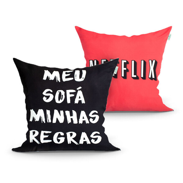 Kit Capa De Almofada Meu Sofá Minhas Regras Estampada 2 Unida