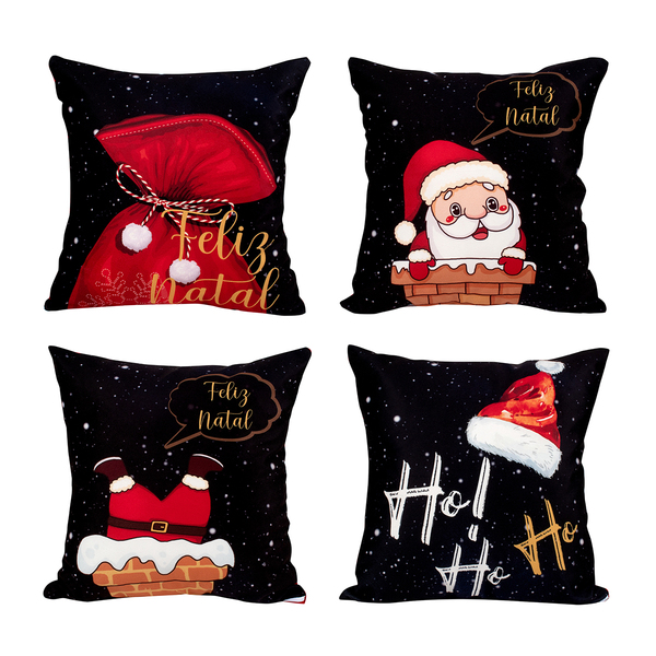 Kit Capa De Almofada Para Natal Estampada Suede Decorativa 40