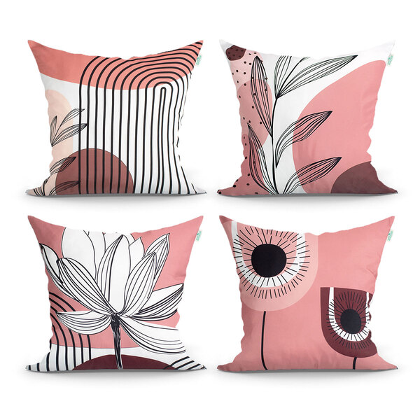 Kit Capa De Almofada Rosê Estampada Decorativa 45cm X 45cm Co