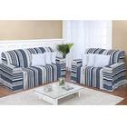 Kit Capa De Sofá Azul Listrado 2 E 3 Lugares Decore 2 Peças T