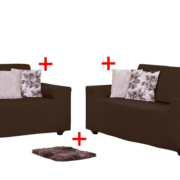 Kit Capa De Sofá Ragnar 2 E 3 Lugares + 4 Almofadas + Tapete