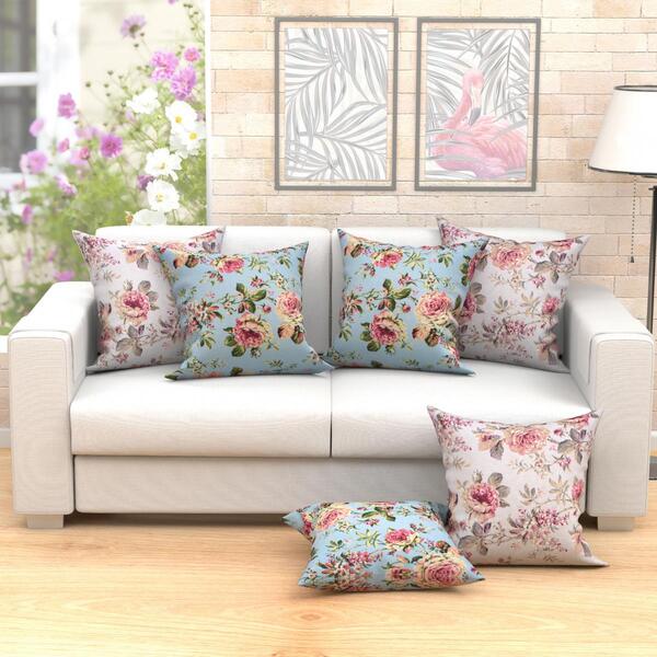 Kit Capa Para Almofada Decorativa Floral Estampada Composê 6