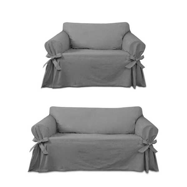Kit Capa Para Sofá De 2 E 3 Lugares Em Brim Peletizado Cinza