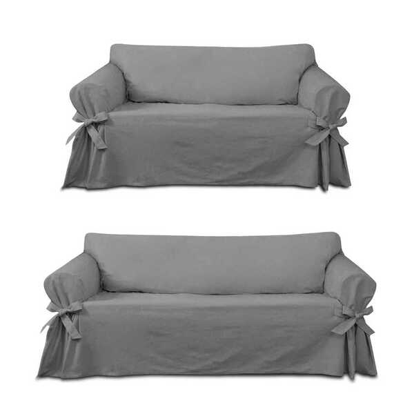 Kit Capa Para Sofá De 3 E 4 Lugares Em Brim Peletizado Cinza