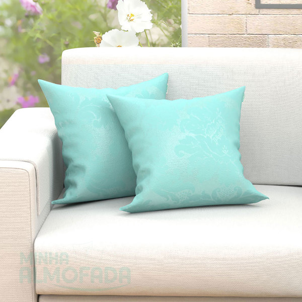 Kit Capas De Almofadas 45cm X 45cm Azul Tiffany Jacquard 2 Un