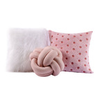 Kit Capas De Almofadas C/ Nó Plush Fleece Rosa/branco 03 Peças