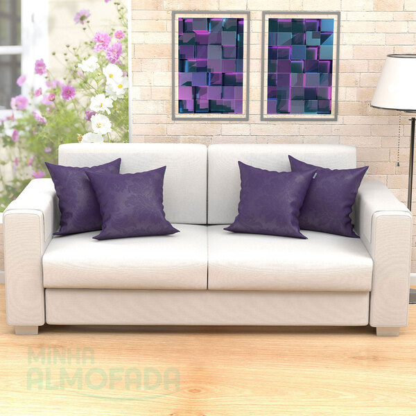 Kit Capas De Almofadas Decorativas Roxa Medalhão Jacquard 45c
