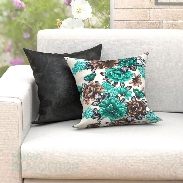 Kit Capas De Almofadas Decorativas Tabaco Floral Verde Esmera