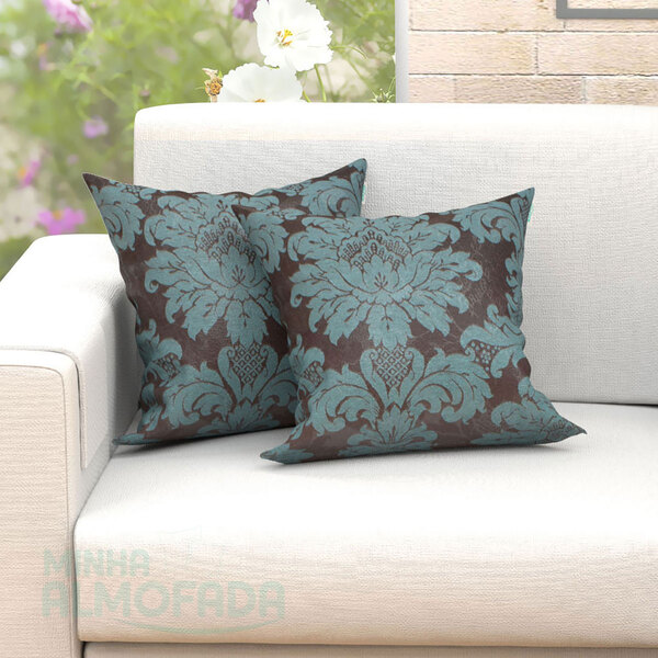 Kit Capas De Almofadas Medalhão Azul 45cm X 45cm 2 Unidades J