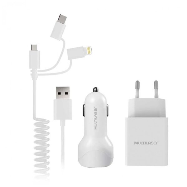 Kit Carregador 3 Em 1 Com Cabo Espiral 1.5m Multilaser