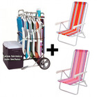 Kit Carrinho De Praia Com Avanço + 2 Cadeiras Aço 4 Posições