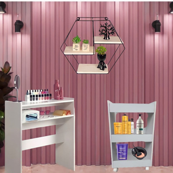 Kit Carrinho Multiuso+ Mesa Para Salão De Beleza Maquiagem  C