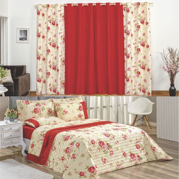 Kit Casa Show Cobre Leito Queen E Cortina 3 Metros - Loren