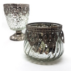 Kit Castiçal Porta Velas Medieval Vidro Vintage Prata C/ 2