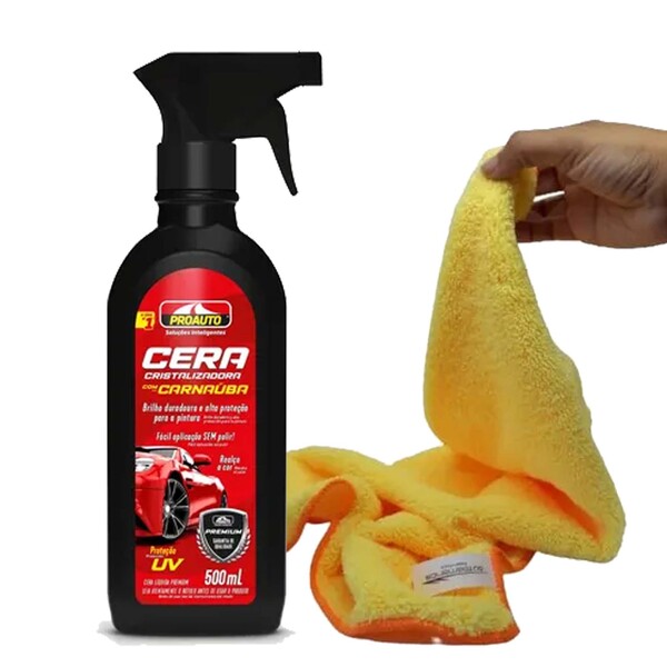 Kit Cera Cristalizadora 500ml Proauto + Flanela