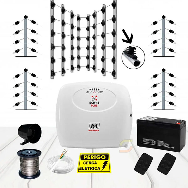 Kit Cerca Elétrica 30 Haste De Alumínio 4 Isoladores Sirene E